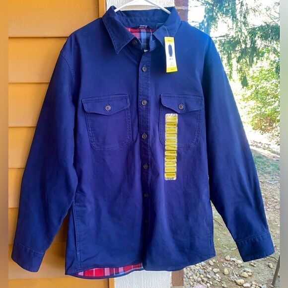 Lands End Men's Blue Button NWT Flannel Lined Long Sleeve Shirt Jacket Size Med - Picture 3 of 10
